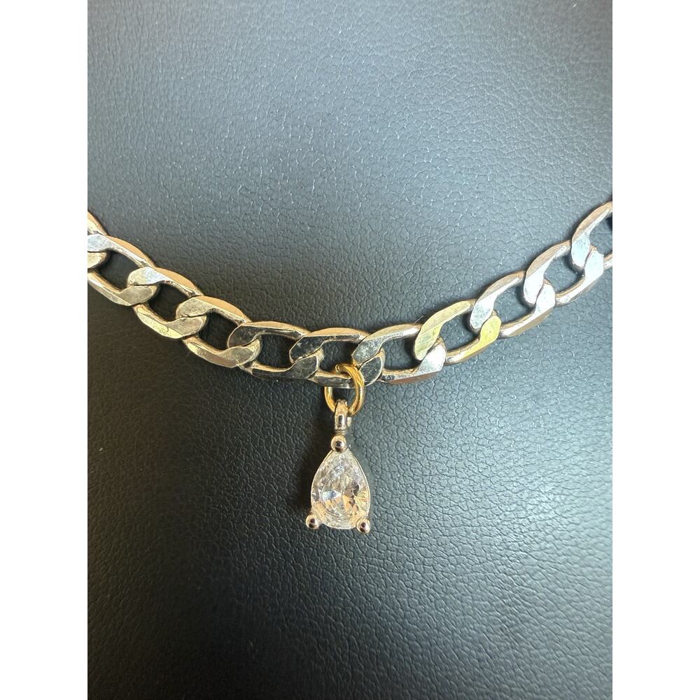 Artizan Joyeria Curb Chain Necklace Silver Tone GoldTone Tear Drop Pendant Charm - Picture 4 of 6
